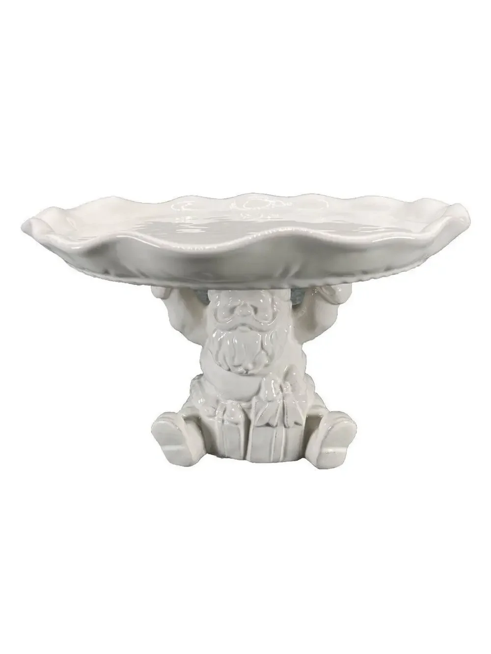 Pier 1 Imports White Santa Pedestal Cake Stand Pastry Cookie Tray Christmas HTF